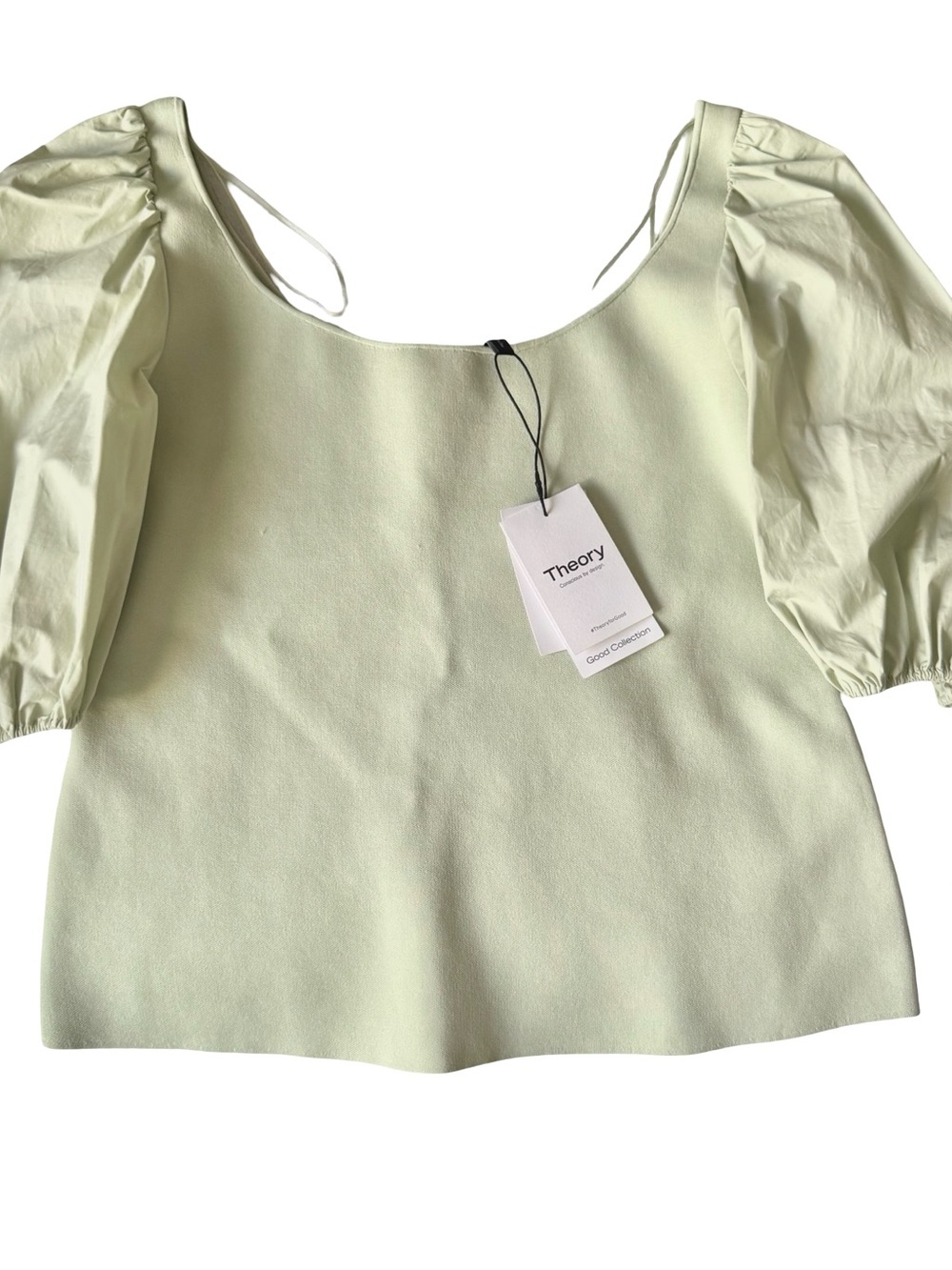 NWT Theory Women’s Green Short Puffy Sleeve Scoop Neck Top Size XL